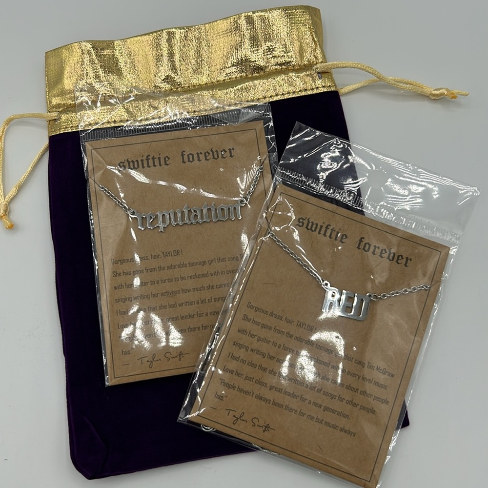 NWT Taylor Swift 2pack Reputation & RED Silver Tone Necklace Swifties in Giftbag - Picture 1 of 9